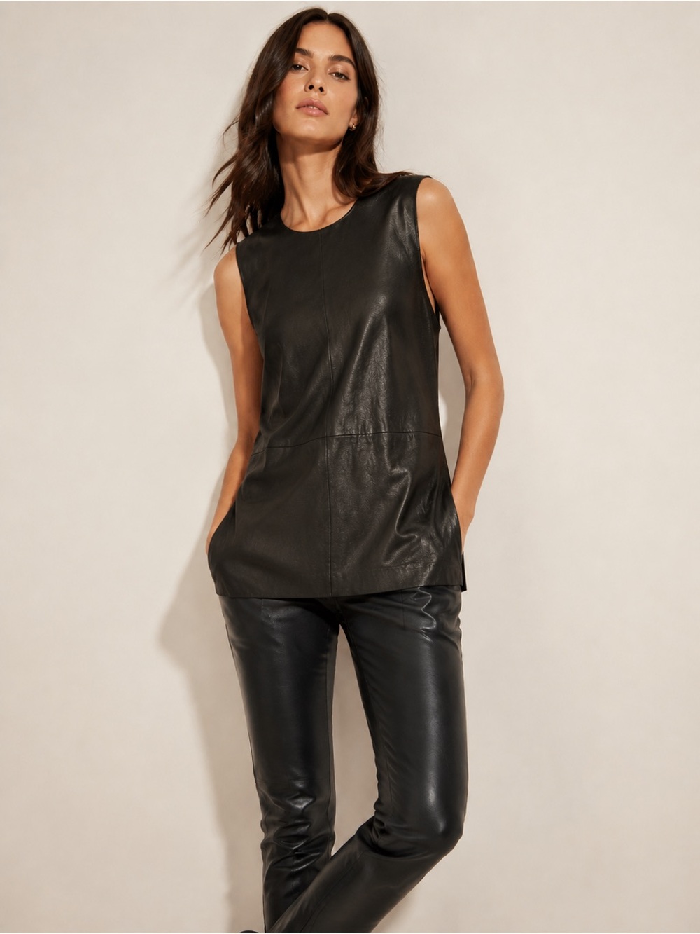 Equipment Femme Black Lamb Leather Sleeveless Top – Size Large